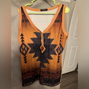 Cowgirl 3xl silky tank with Indian design